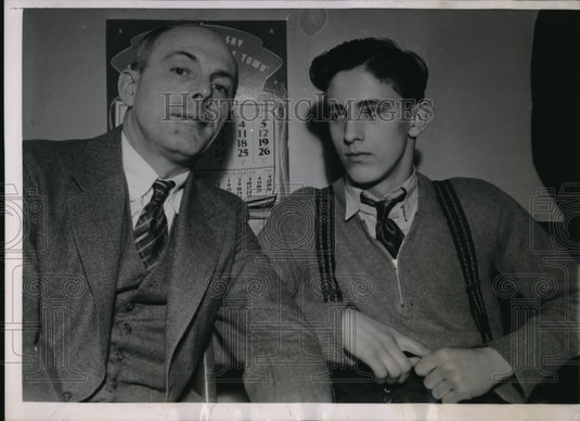 1938 Press Photo Charles Schmidt Jr & Sr at inquest into death of Ed Richard - Historic Images
