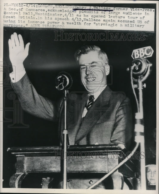 1953 Press Photo London Henry A Wallace former US VP & Sec of Commerce lectures - Historic Images