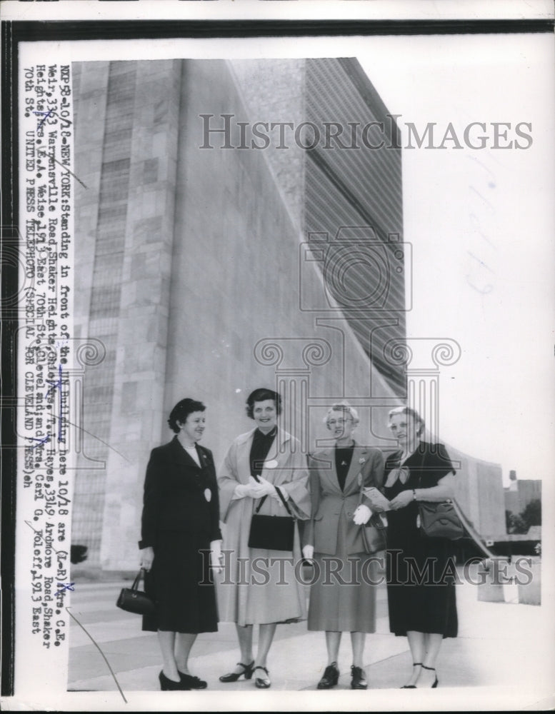 1954 Press Photo NYC UN building Mrs CE Weir, Mrs TJ Hayes,Mrs EA Weise - Historic Images