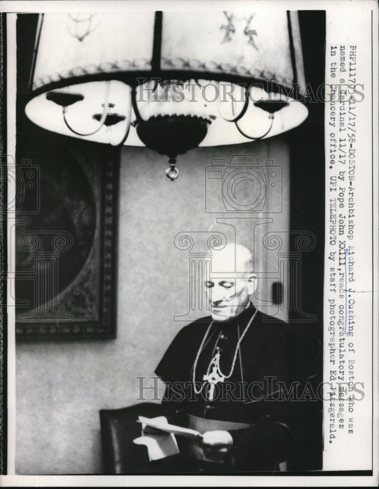 1958 Press Photo Archbishop Richard J Cushing Boston Cardinal Pope John XXIII - Historic Images