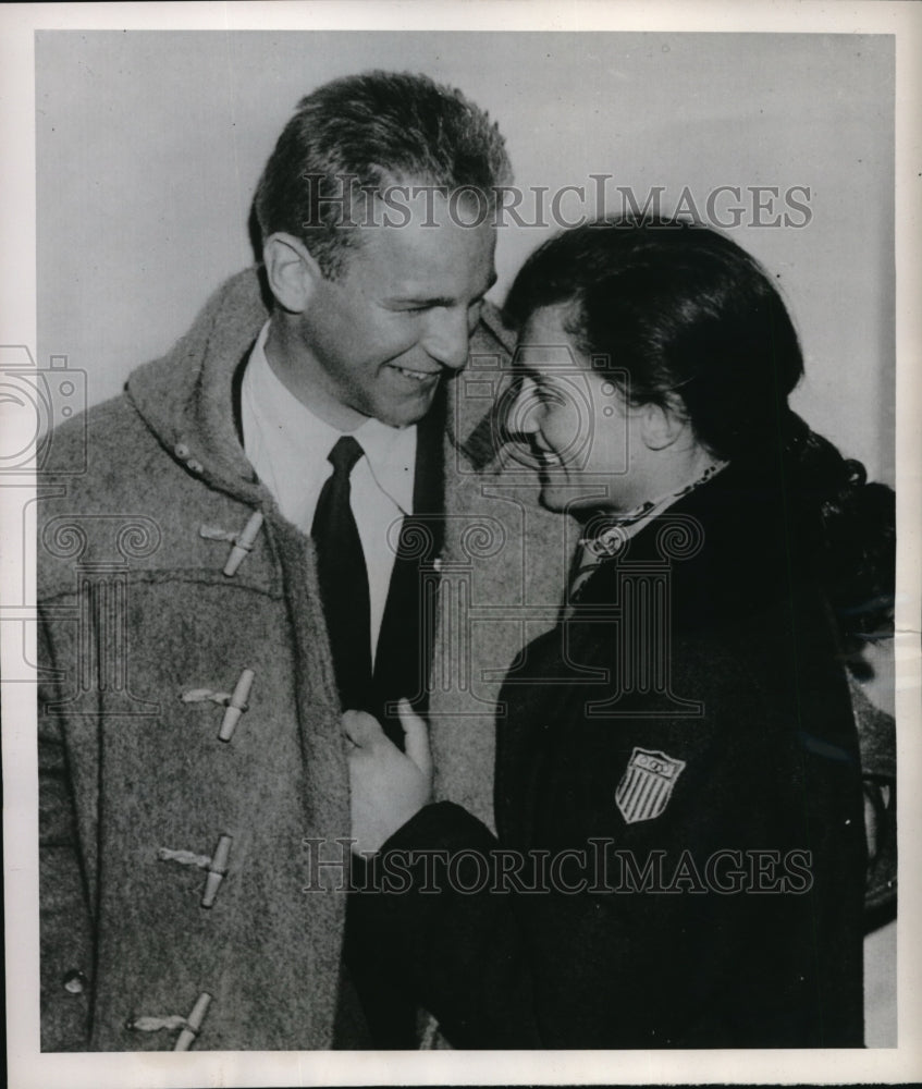 1952 Boston Mass. Andrea Mead & husband David Lawrence for Olympics - Historic Images