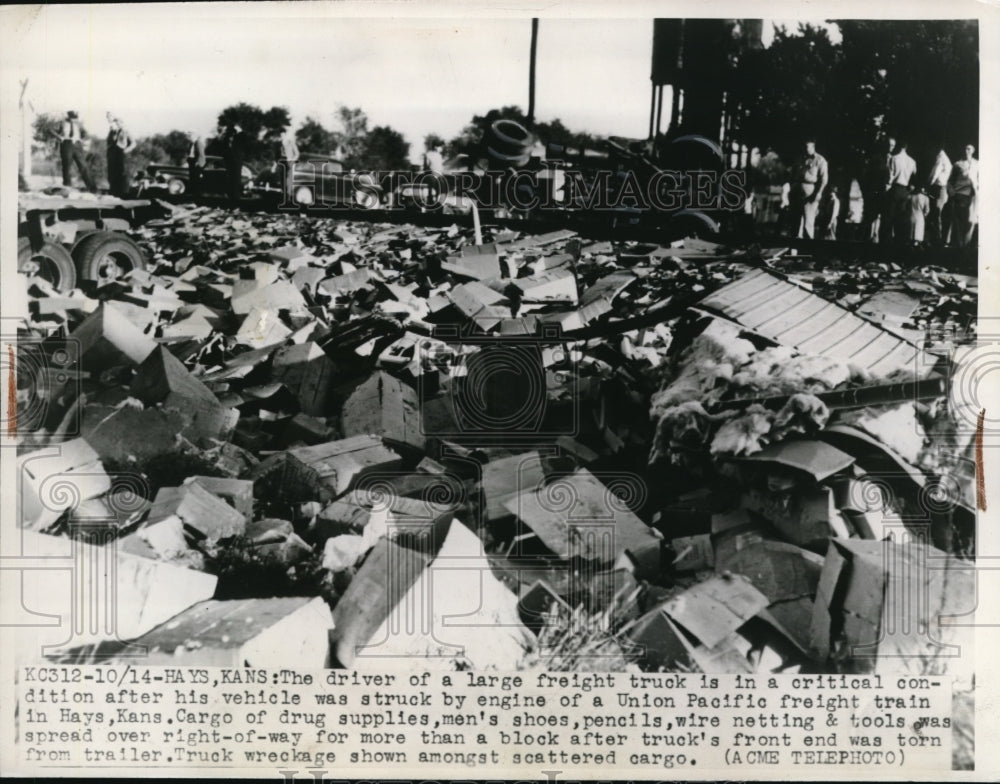 1947 Press Photo Wreckage from a freight truck and train collision. - Historic Images