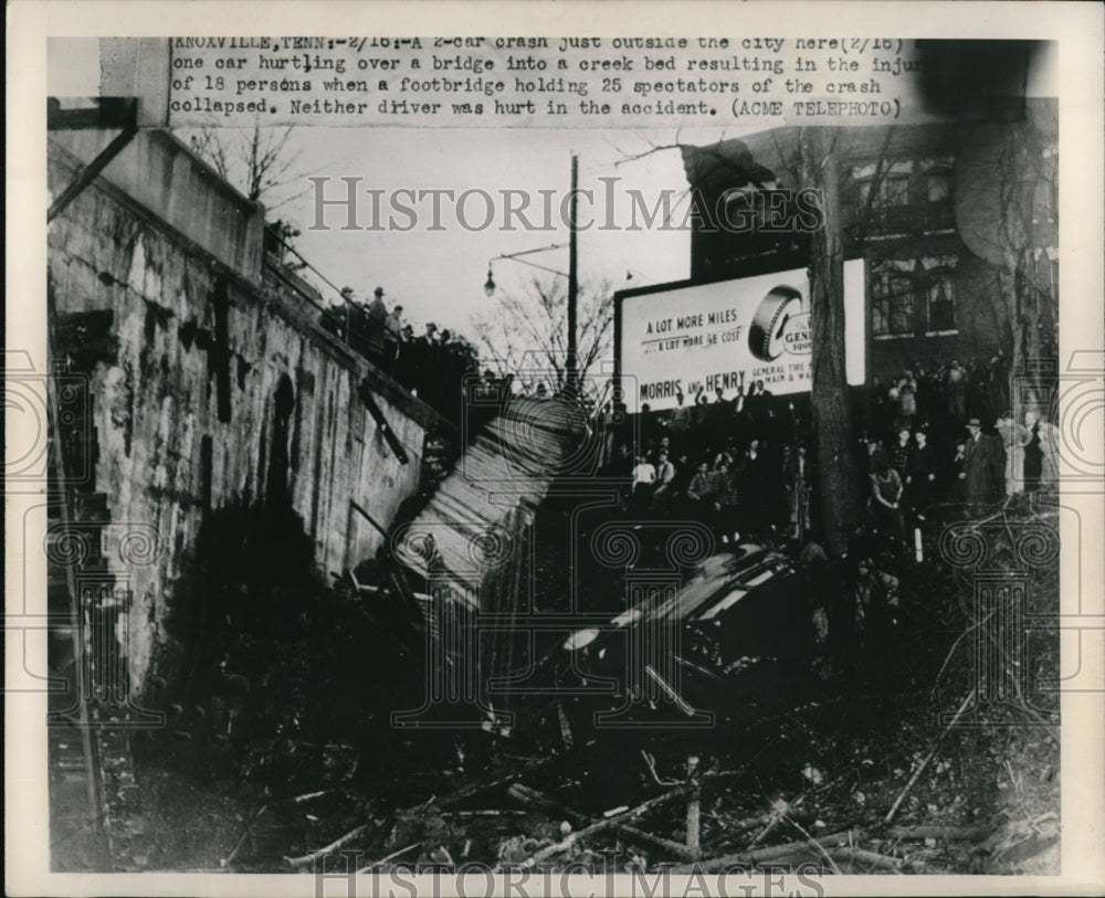 1948 Press Photo Knoxville, TN car crashed over a bridge near city - nec94094 - Historic Images