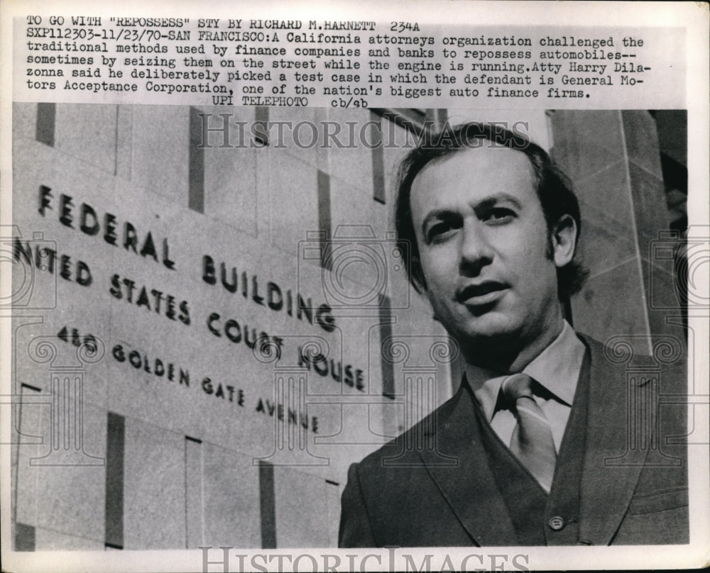 1970 Press Photo San Francisco Atty Harry Dilazonna vs GM Corp - Historic Images