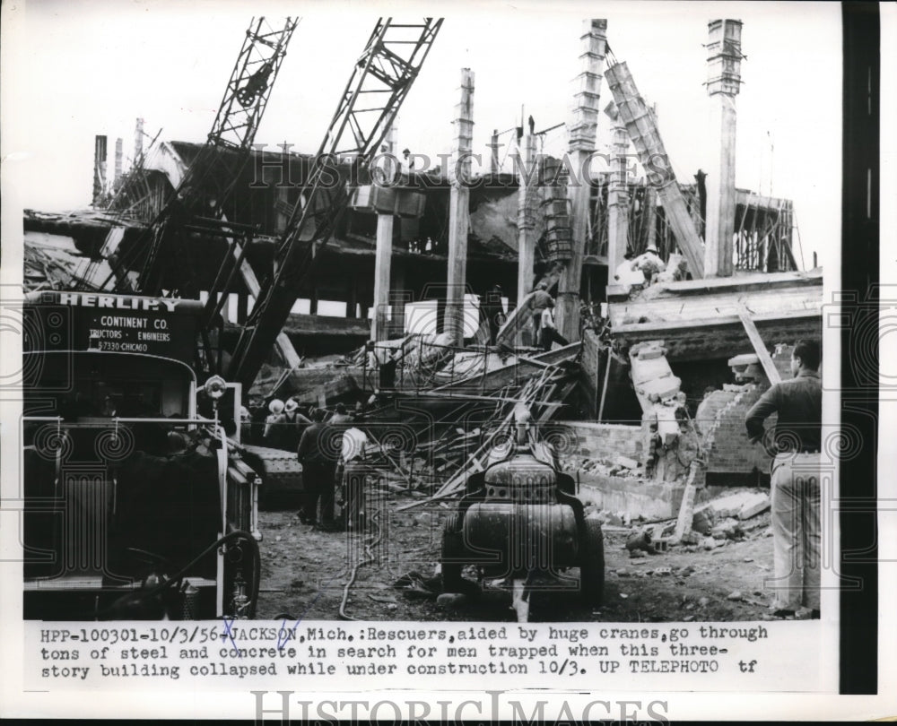 1956 Press Photo ckson Mich, Building collapsed under construction - Historic Images