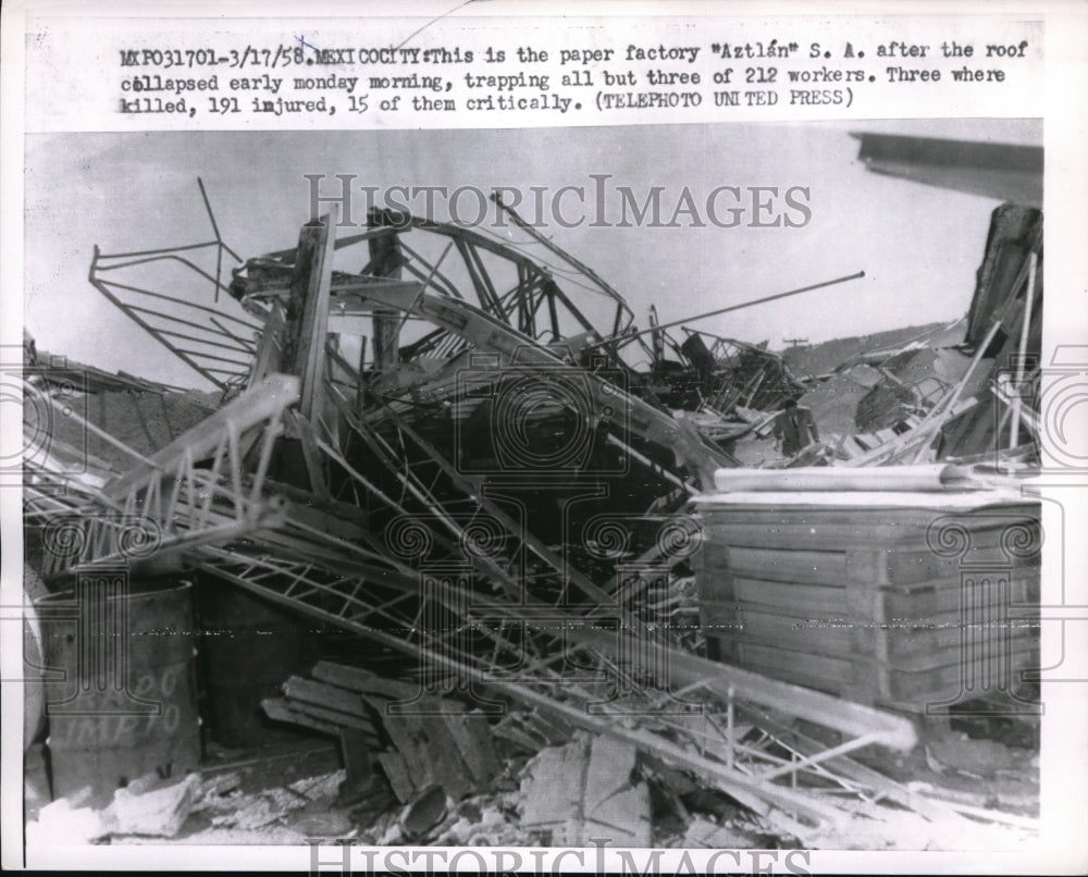 1958 Press Photo Mexico City paper factor collapsed injured 191 people - Historic Images