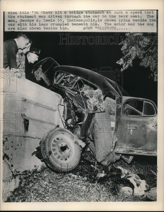 1948 Press Photo George Lewis Auto Crash Victim Chevy & Dog - Historic Images