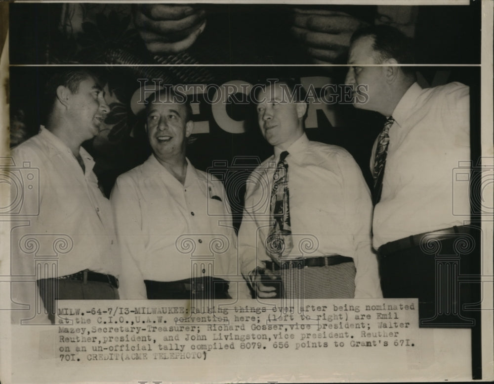 1949 Press Photo Sec-Tres Mazey, Vice Pres Gosser, Pres Reuther &amp; Livingston - Historic Images