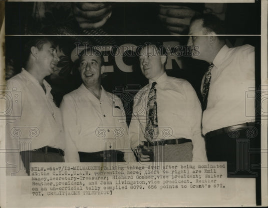 1949 Press Photo Sec-Tres Mazey, Vice Pres Gosser, Pres Reuther & Livingston - Historic Images