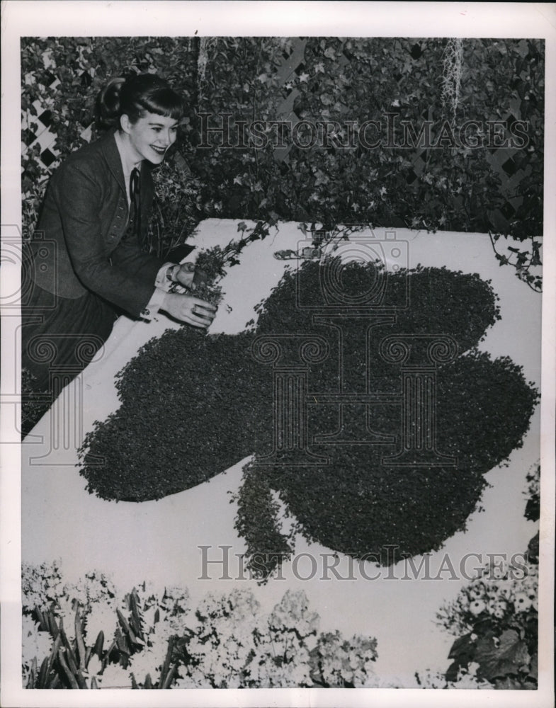 1954 Press Photo Chicago Nancy Malone &amp; shamrock at Garfield Park conservatory - Historic Images