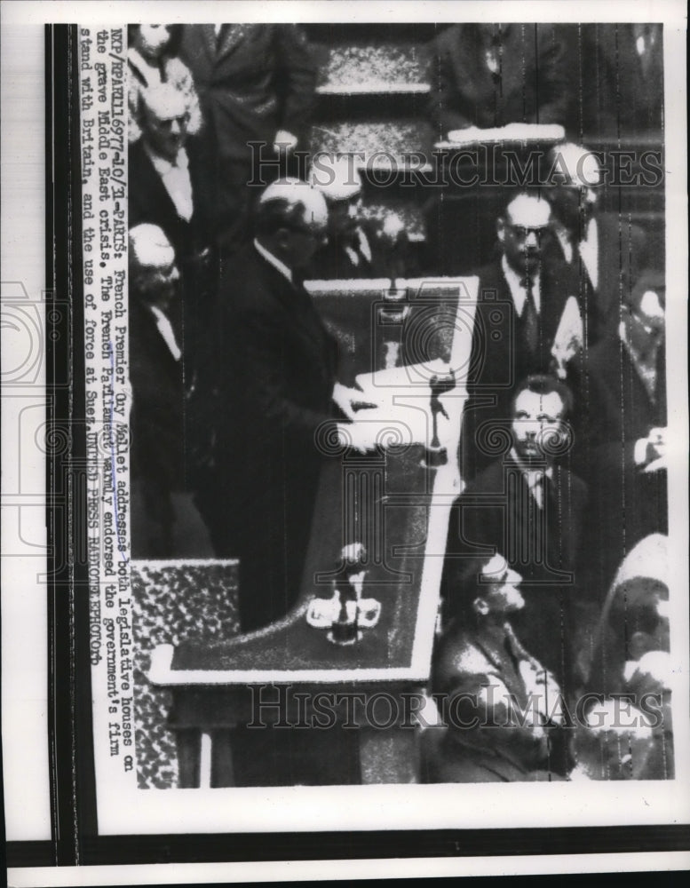 1956 Press Photo Paris France Premier Guy Mollet addreses the legislature - Historic Images