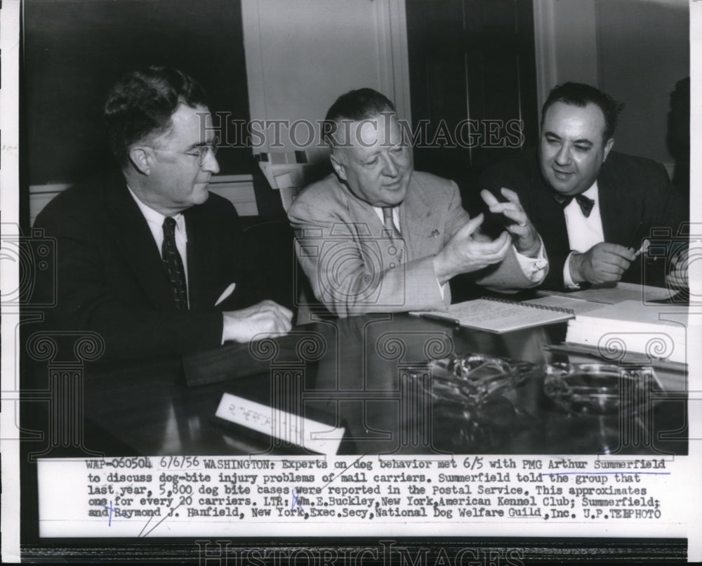 1956 Press Photo PMG Summerfield Discusses Dog Bite Injury Problem - nec95920 - Historic Images