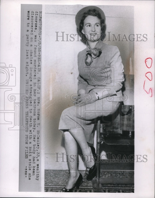 1955 Press Photo Norma McCauley, wealthy divorcee, murdered in her Bel Air home - Historic Images