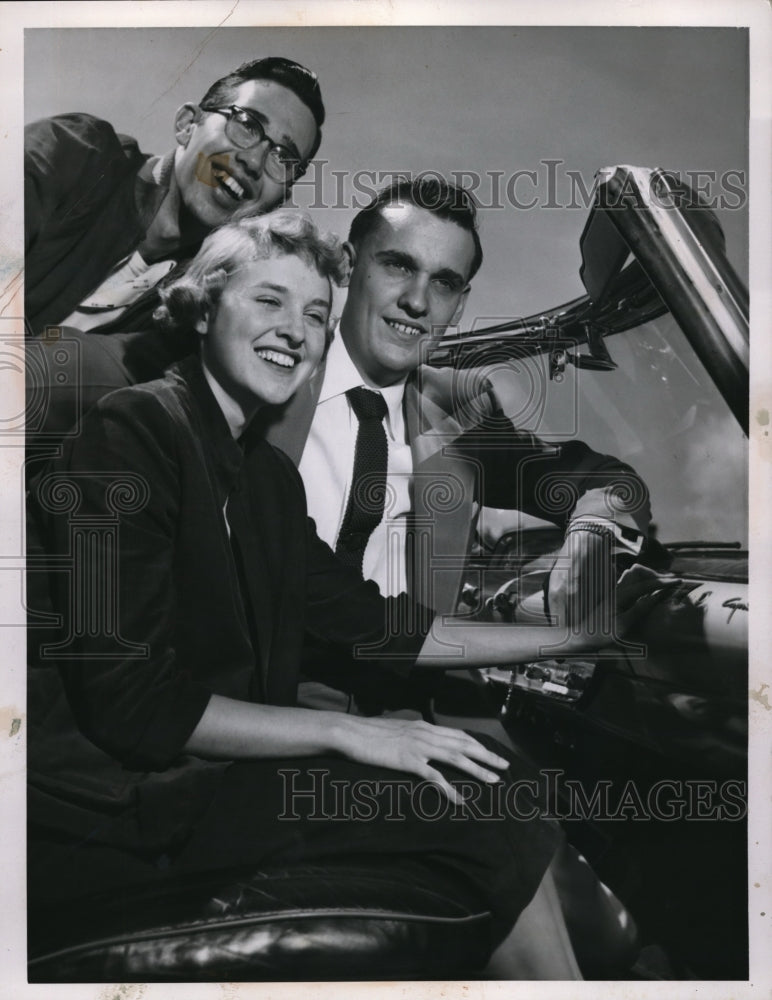 1955 Press Photo Larry Juhlin, Dan Stegmauer, Nancy Hunter of Cleveland Ohio - Historic Images