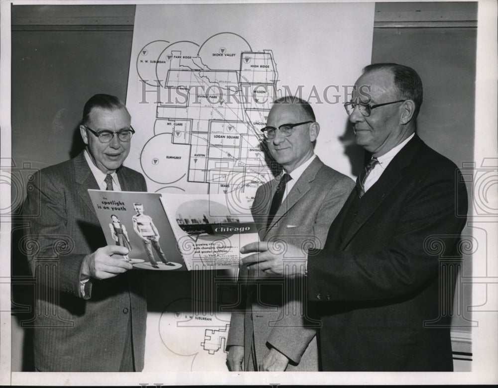 1957 Press Photo Theodore V. Hooser, Lloyd L. McClow and Donald P. Welles, IL - Historic Images