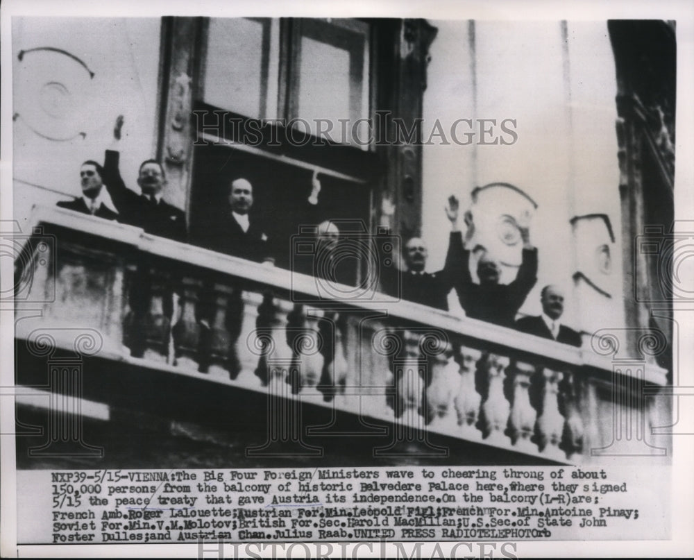 1955 Press Photo The Big Four Ministers Wave To Cheering Of 150,000 People - Historic Images