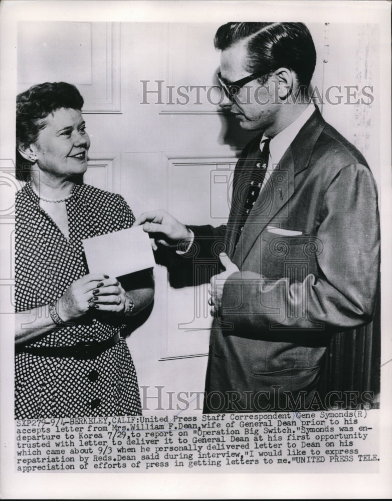 1953 Press Photo Berkeley Calif UP correspondent Gene Symonds &amp; Mrs Wm Dean - Historic Images