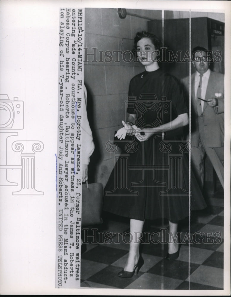 1954 Press Photo Mrs. Dorothy Lawrence Appears as Witness James Roberts Hearing - Historic Images