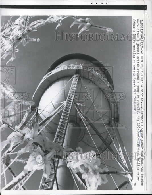 1962 Press Photo Icicles From Clermont's Water Tower in Indiana - nec96791 - Historic Images