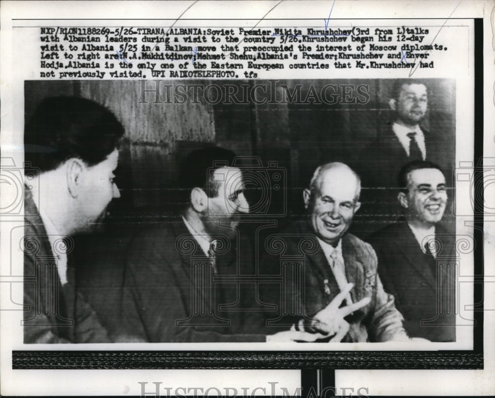 1959 Press Photo Mukhitdinov, Mehmet Shehu, Premier Khrushchev, Enver Hodja - Historic Images