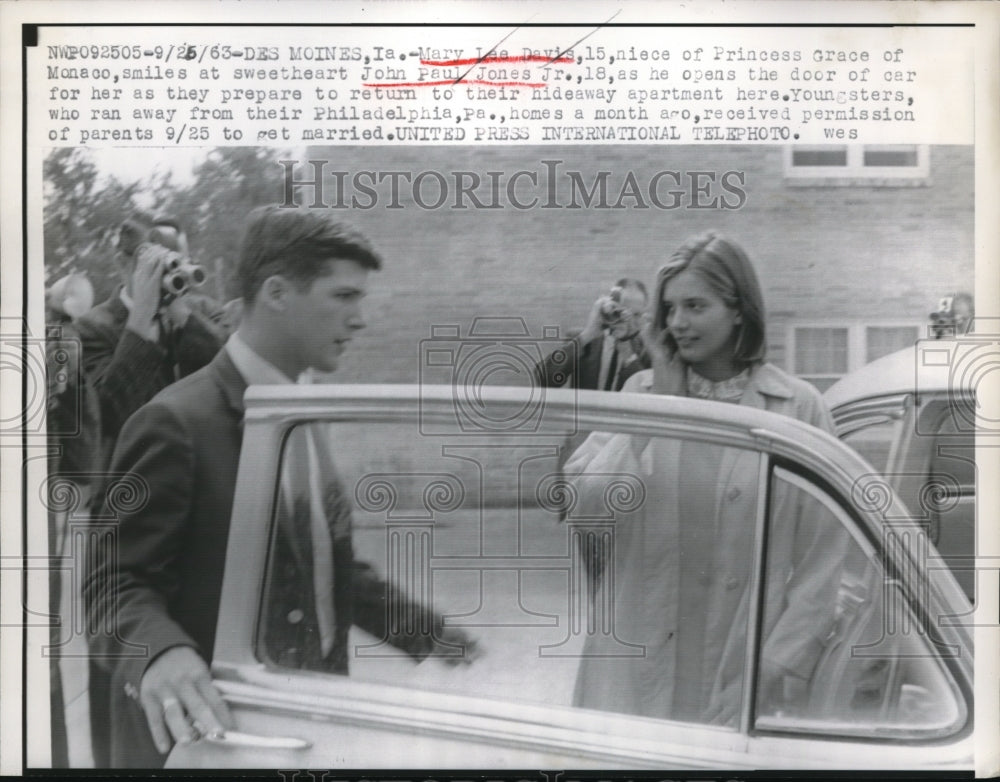 1963 Press Photo Davis and Jones allowed to get married after running away - Historic Images