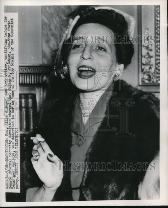1951 Press Photo New Yorker writer Mrs. Alice Widener testifies - nec97177 - Historic Images