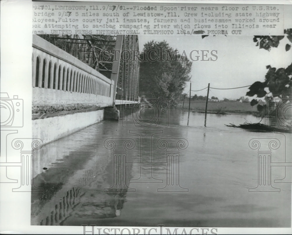 1961 Press Photo Floodwaters of Spoon River at Lewistown Ill. - nec97337 - Historic Images