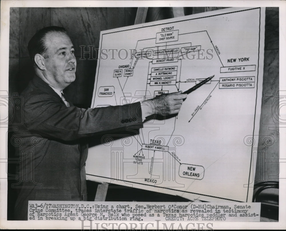 1951 Wash DC Sen Herbert O'Conor of Md Senate Crime Comm. - Historic Images
