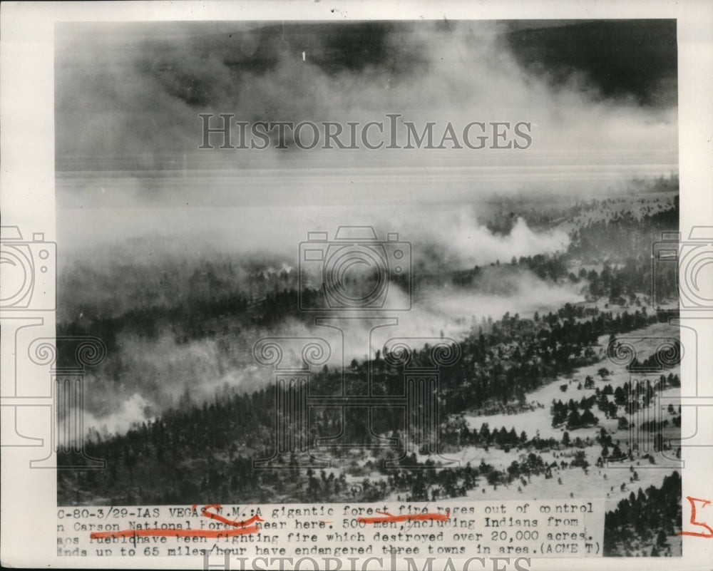 1950 Press Photo Las Vegas Nev air view of huge forest fire at Carson forest - Historic Images