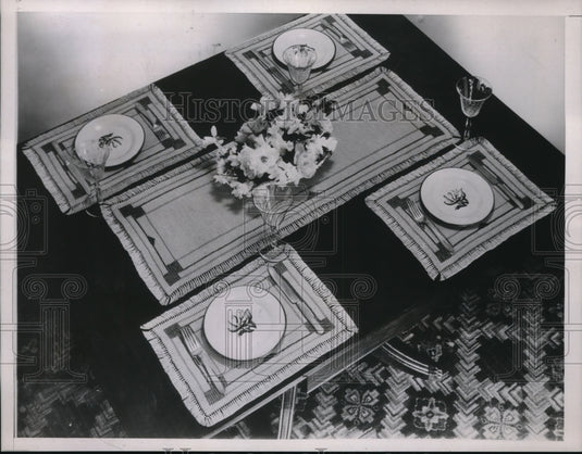 1938 Press Photo Luncheon set made in brilliant Mexican colors - Historic Images
