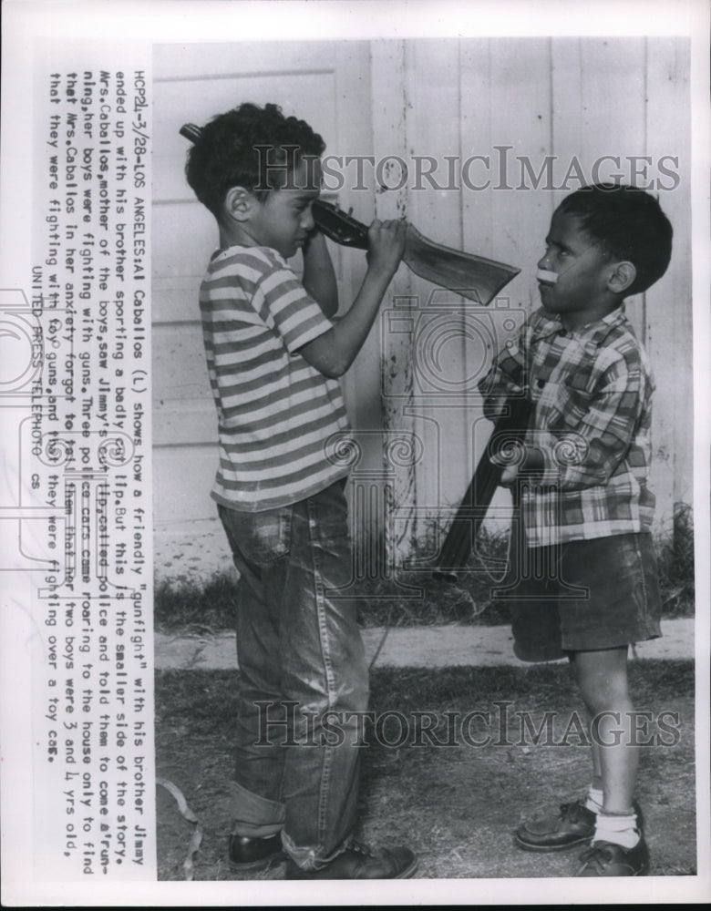 1954 Press Photo Al Caballos Injured in Fight With Brother Jimmy in Los Angeles - Historic Images