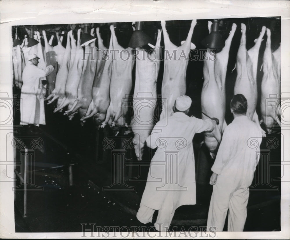 1946 Press Photo Chicago Ill. Swift &amp; Co. meat dressing room at plant - Historic Images