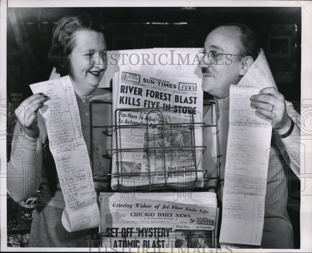 1955 Press Photo Mrs. Eloise Peltonen and Harry Riback With Contributor&#39;s List - Historic Images