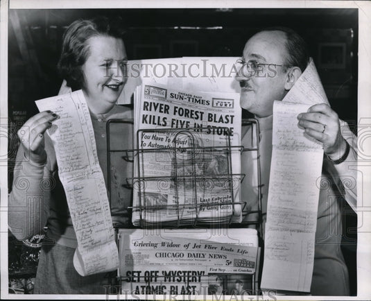 1955 Press Photo Mrs. Eloise Peltonen and Harry Riback With Contributor's List - Historic Images