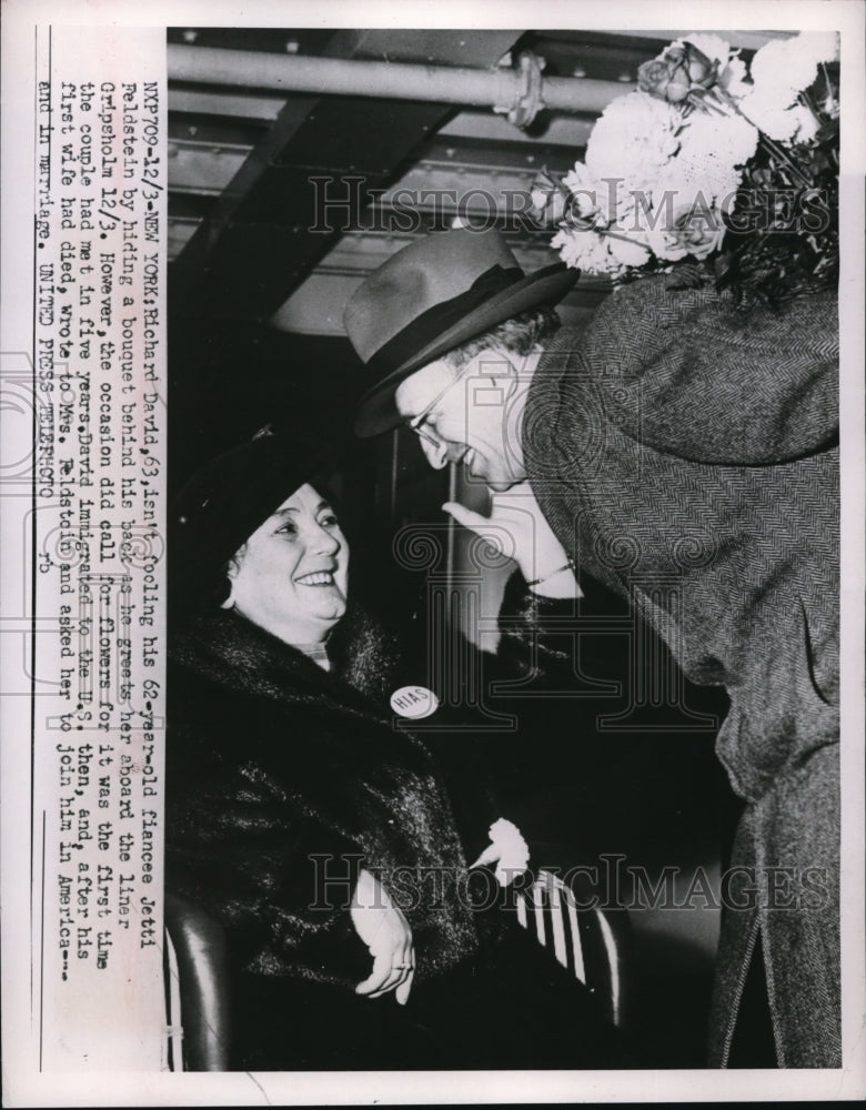 1952 Press Photo NYC Richard David &amp; fiancee Jetti Feldstein - Historic Images
