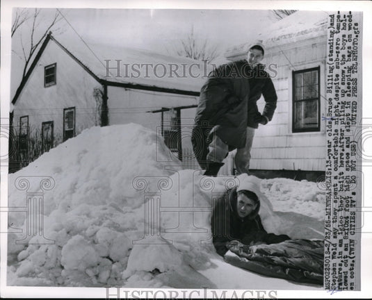 1955 Press Photo Minneapolis Bruce Billing & Stephen Weld in igloo they built - Historic Images