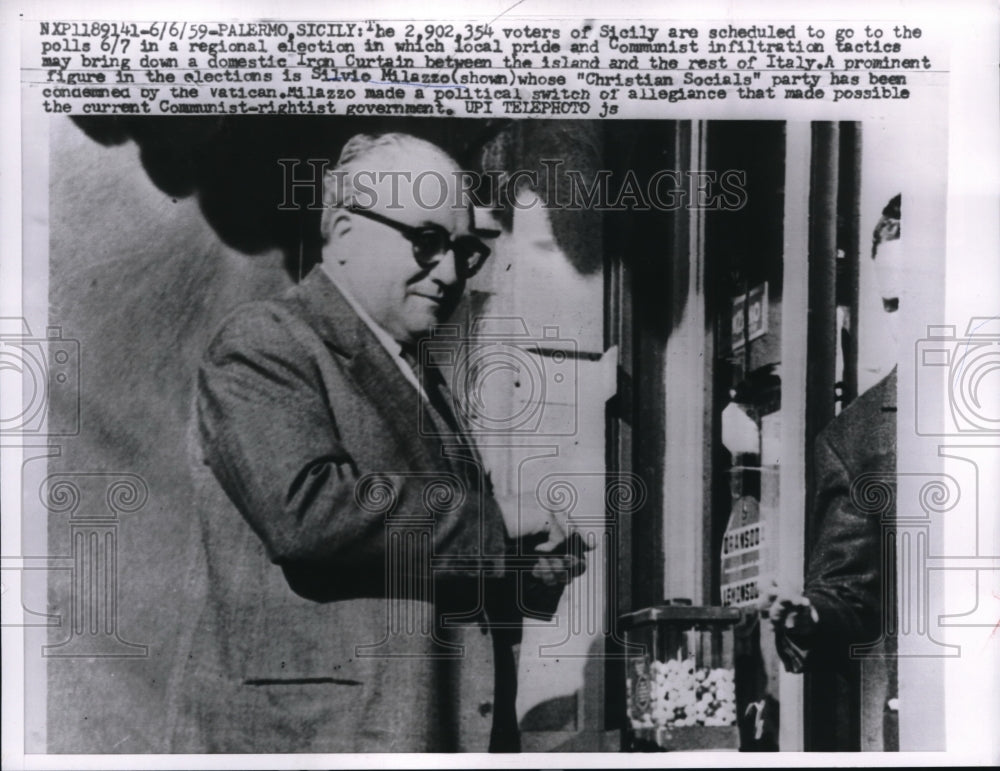 1959 Press Photo Palermo Sicily voters at polls, Silvio Milazzo- Historic Images