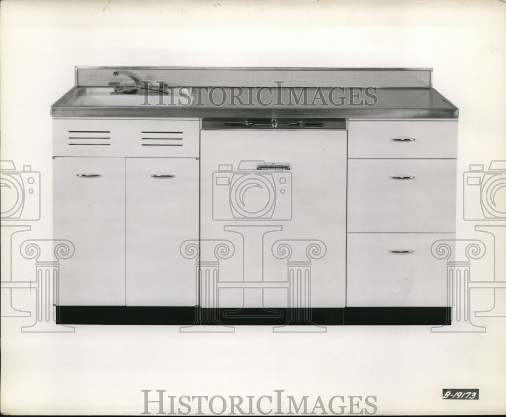 1953 Press Photo Sink With Cabinets,Drawers,Dishwasher And Counter - Historic Images