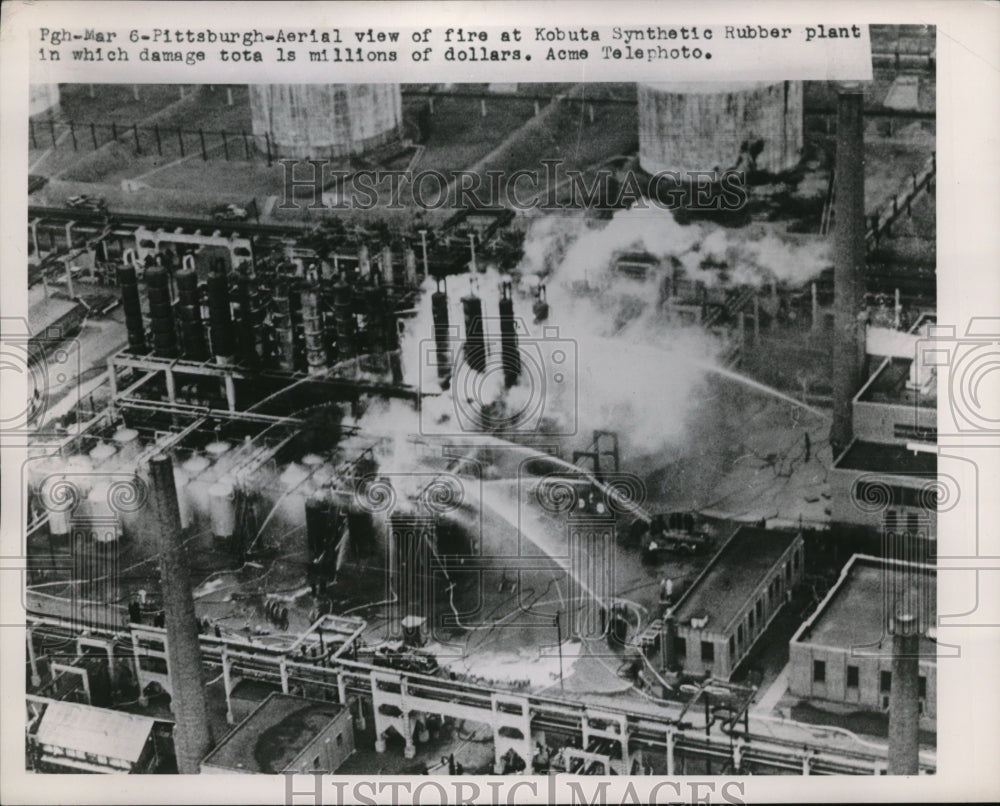 1951 Press Photo Fire at the Kobuta Synthetic Rubber plant - Historic Images