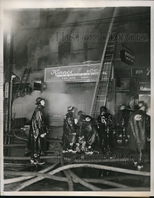 1938 firemen battle blaze at lodging house, Ansonia, CT - Historic Images