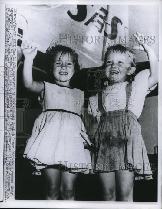 1956 Press Photo Judy Jorgensen and Ingrid Clark Survivors of Swedish Liner - Historic Images