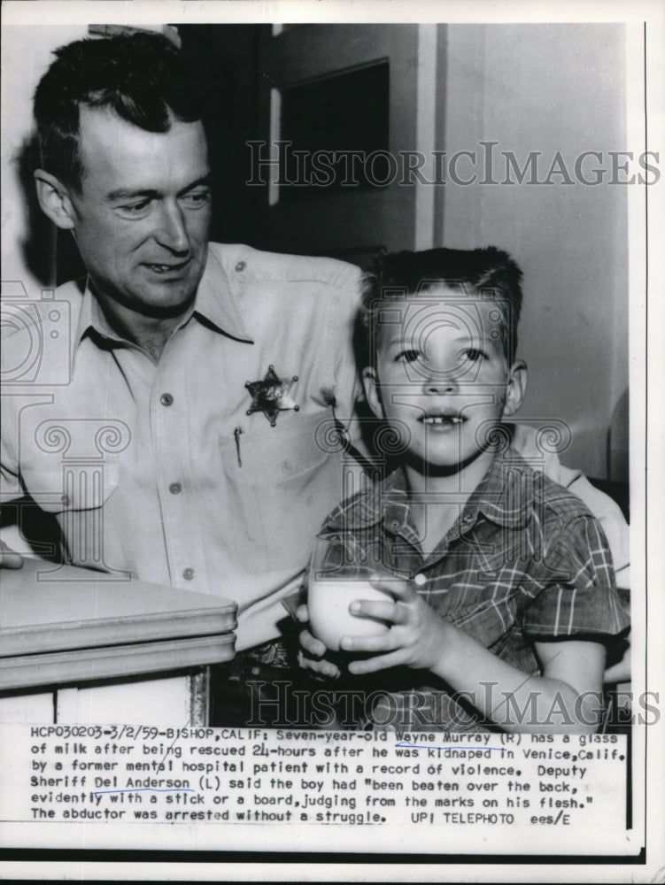 1959 Press Photo Nishop Calif Wayne Murray age 7 kidnap vic &amp; Sheriff Anderson - Historic Images