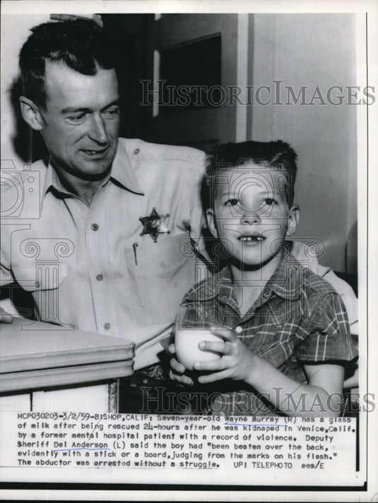 1959 Press Photo Nishop Calif Wayne Murray age 7 kidnap vic & Sheriff Anderson - Historic Images