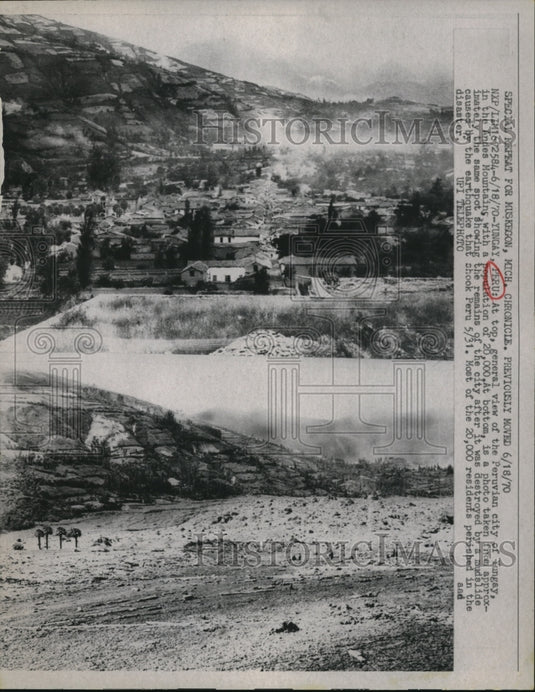 1970 Press Photo Before and After Photos of Yungay Peru in Earthquake Mudslide - Historic Images