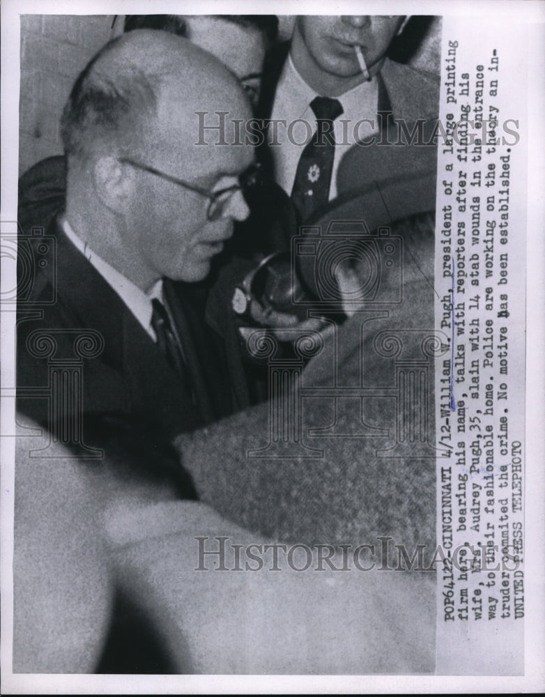 1956 Press Photo Cinncinati Ohio Wm W Pugh wife Audrey stabbed to death - Historic Images