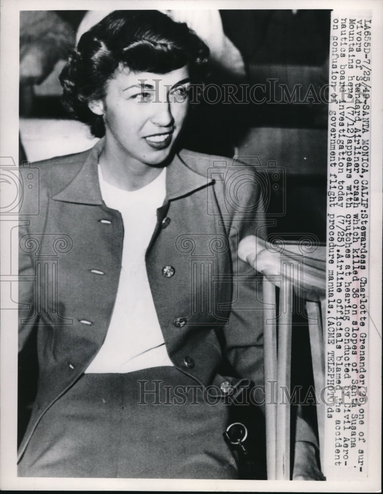 1949 Press Photo Stewardess Charlotte Grenander, 26 - Historic Images