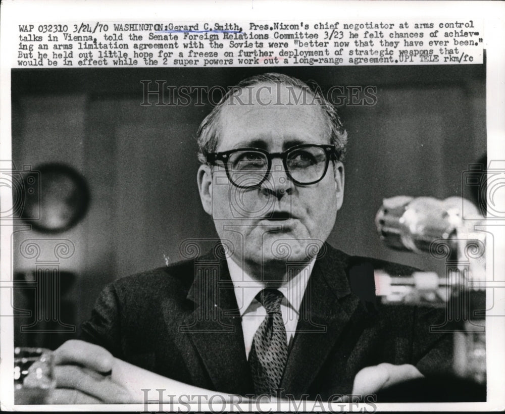 1970 Press Photo Gerard Smith at the Senate Foreign Relations Committee - Historic Images