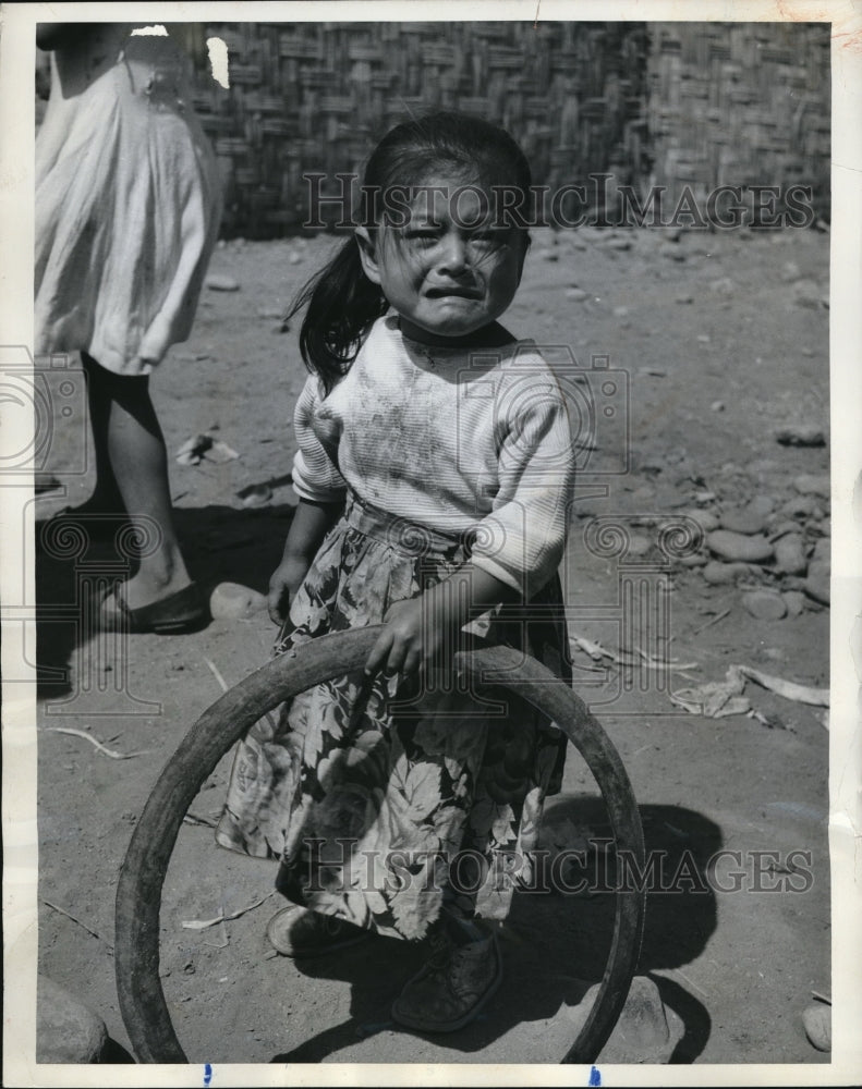 1970 Media Photo Lima Peru Neglected Chicita Playing with Tire- Historic Images