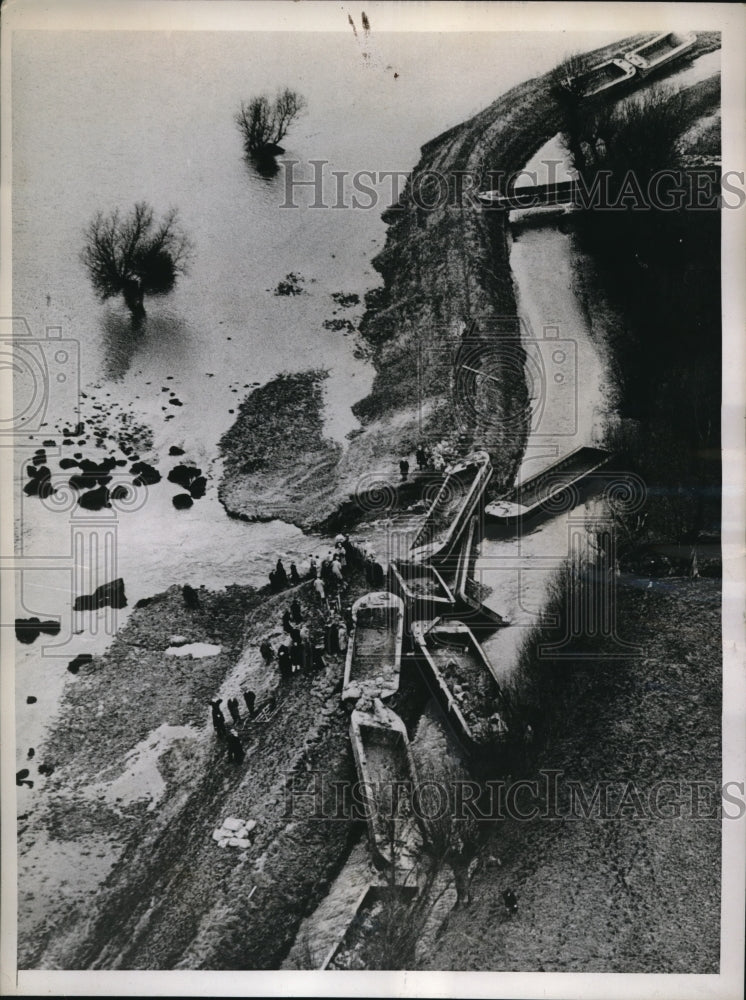 1937 Media Photo Barges used to attempt to plu the breach in Fenland Dyke - Historic Images