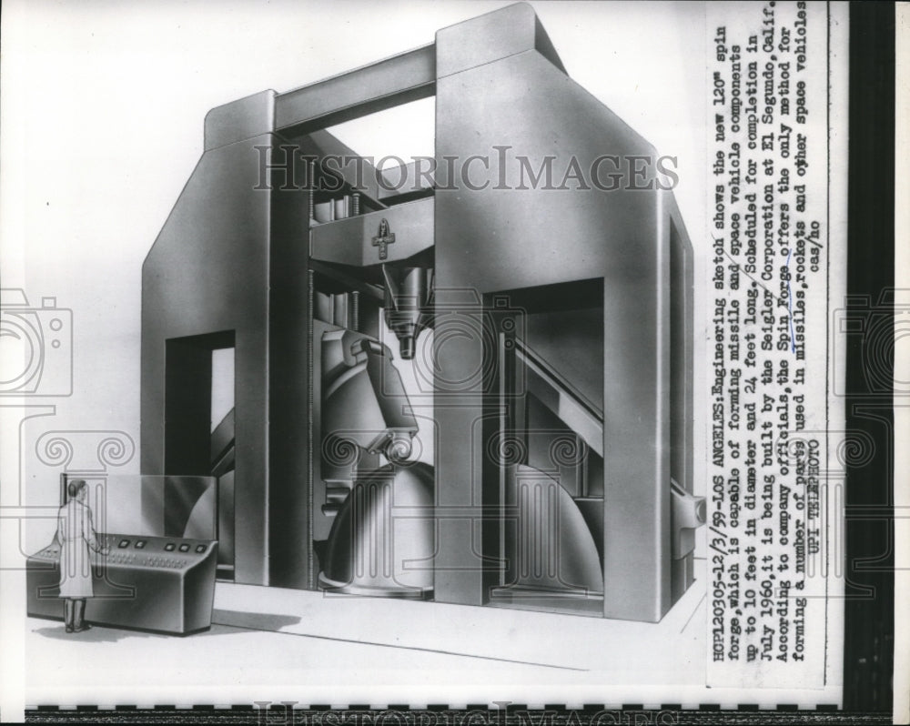 1959 Media Photo Sketch of 120&quot; Spin Forge to Be Built by Seigler Corporation-Historic Images